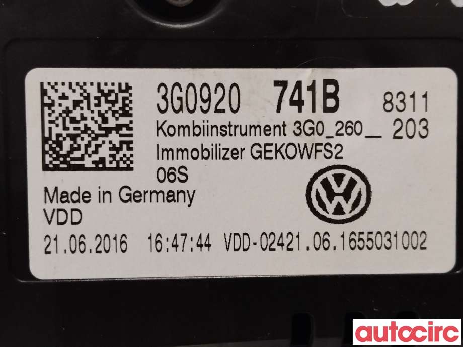 Instrumentpanel til VW Passat 2015-2019 (Fase 1) (B8) (B8) (VOLKSWAGEN|3G0920741B)