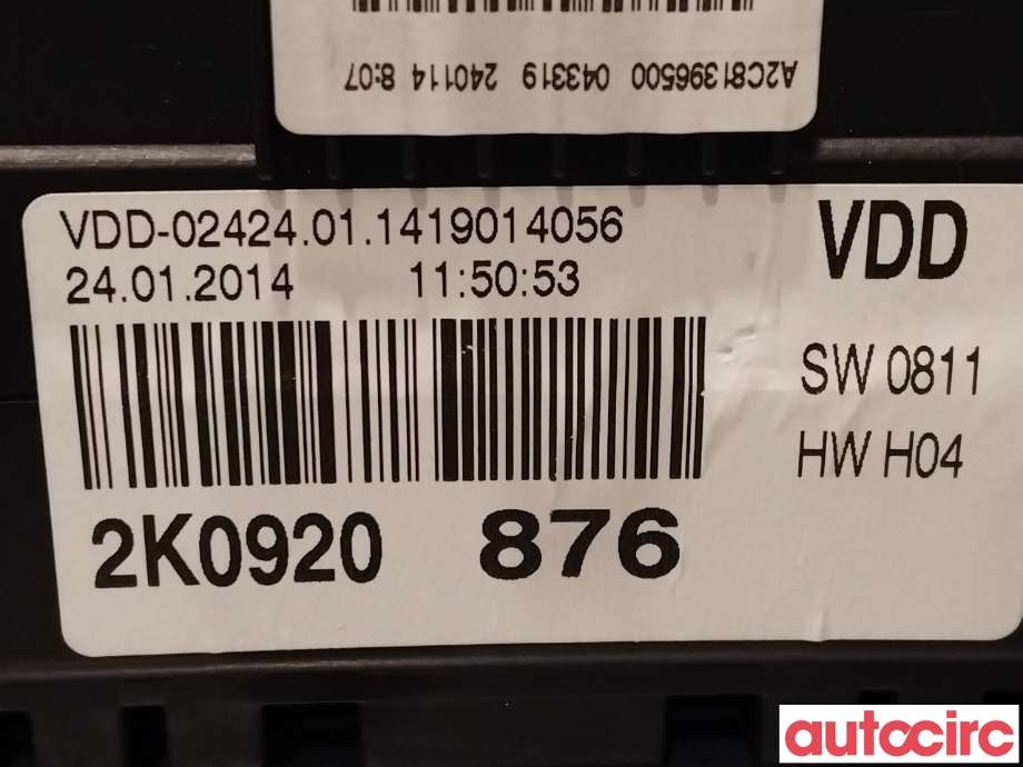 Instrumentpanel til VW Caddy 2010-2015 (Type III, Fase 2)  (VOLKSWAGEN|2K0920876)