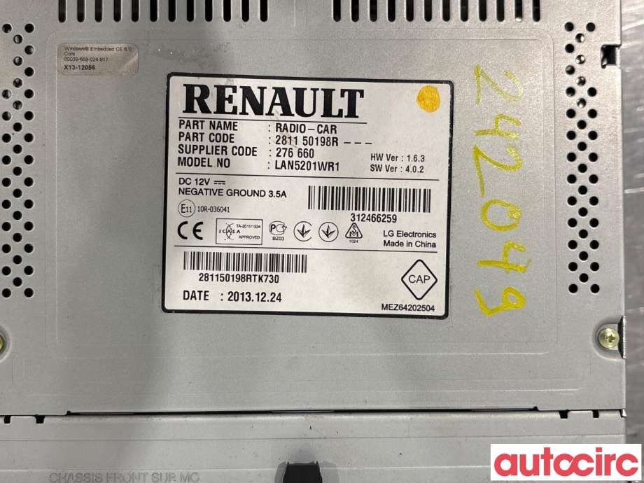 Bilstereo til Renault Captur 2013-2020 (Type I)  (RENAULT|281155653R|281150198R)