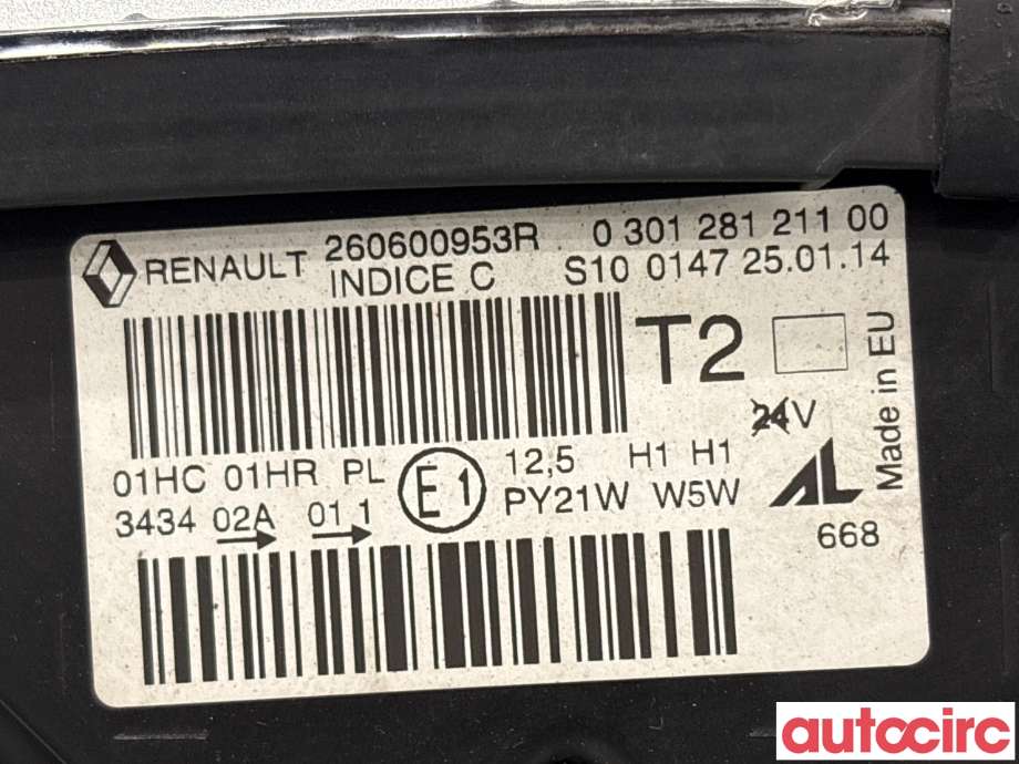 Frontlykt venstre halogen til Renault Captur 2013-2020 (Type I) (RENAULT|260603859R|260600953R)