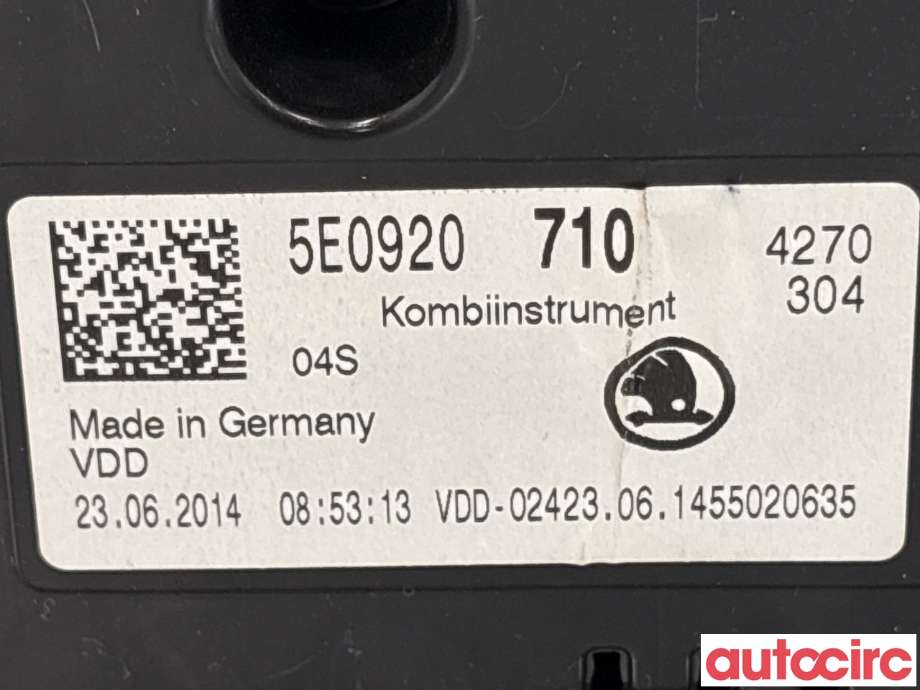 Instrumentpanel til Škoda Octavia 2013-2016 (Type III, Fase 1) (SKODA|5E0920750|A2C87388900|5E0920710)