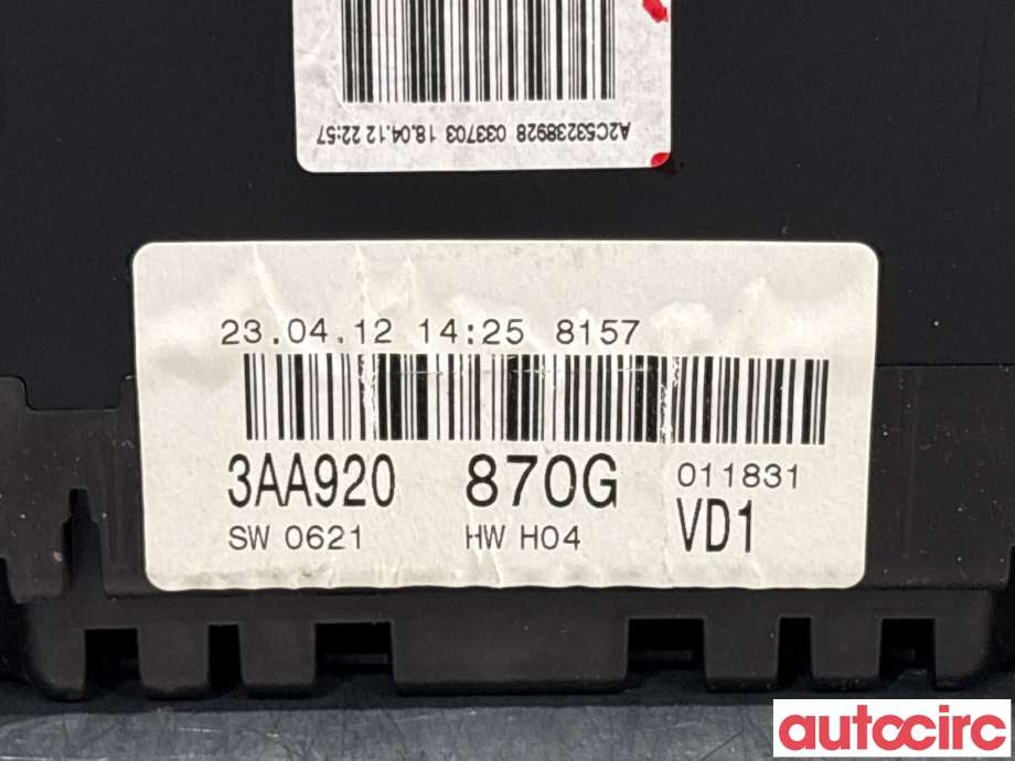 Instrumentpanel til VW Passat 2011-2015 (B7) (B7) (VOLKSWAGEN|3AA920870GX||3AA920870G)