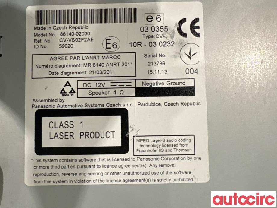 Bilstereo til Toyota Auris 2013-2015 (Type II, Fase 1) (TOYOTA|8614002030)