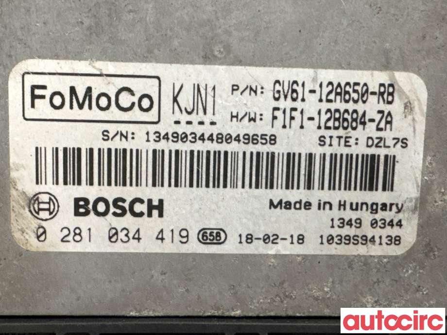 Styreenhet motor til Ford Transit Connect 2018-->> Type II, Fase 2 (FORD|2032181|0281034419|GV61-12A650-RB)