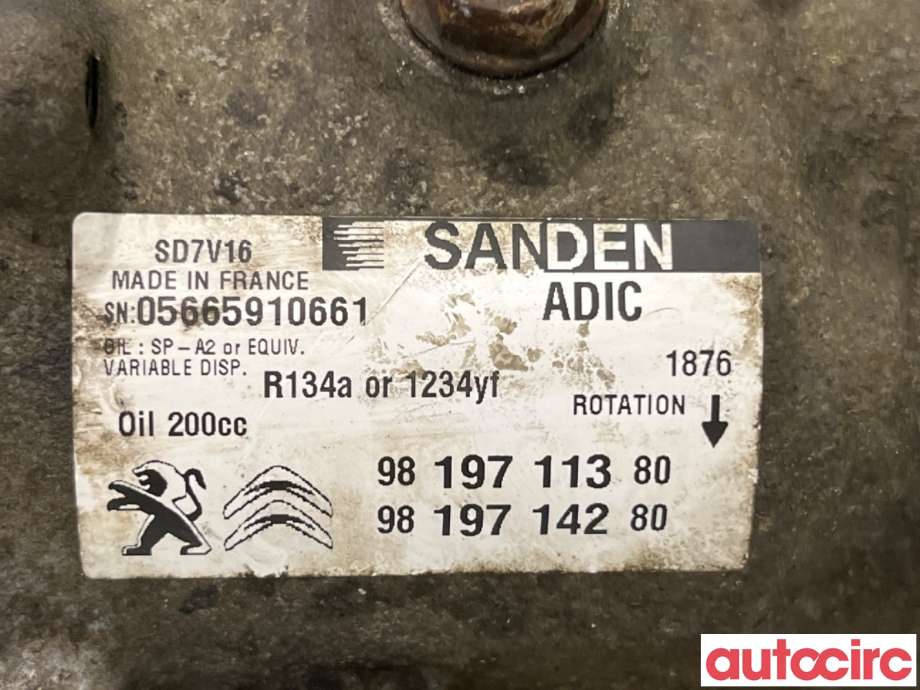 Aircondition kompressor til Peugeot Boxer 2014-->> (Type III, Fase 2) (PEUGEOT|1671554080|SD7V161876|9819711380)