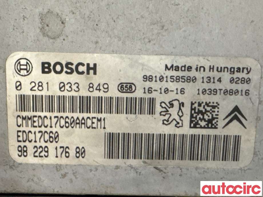 Styreenhet motor til Peugeot 3008 2016-->> (Type II)  (PEUGEOT|1617346380|0281033849|9810158580)