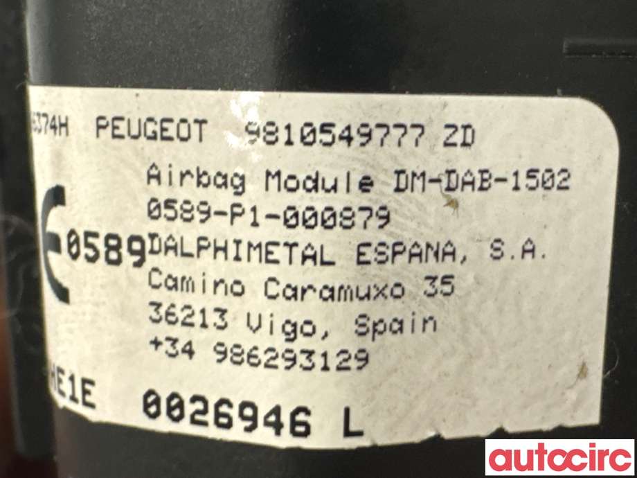 Airbag rattpute til Peugeot 3008 2016-->> (Type II)  (PEUGEOT|98105497ZD||9810549777)