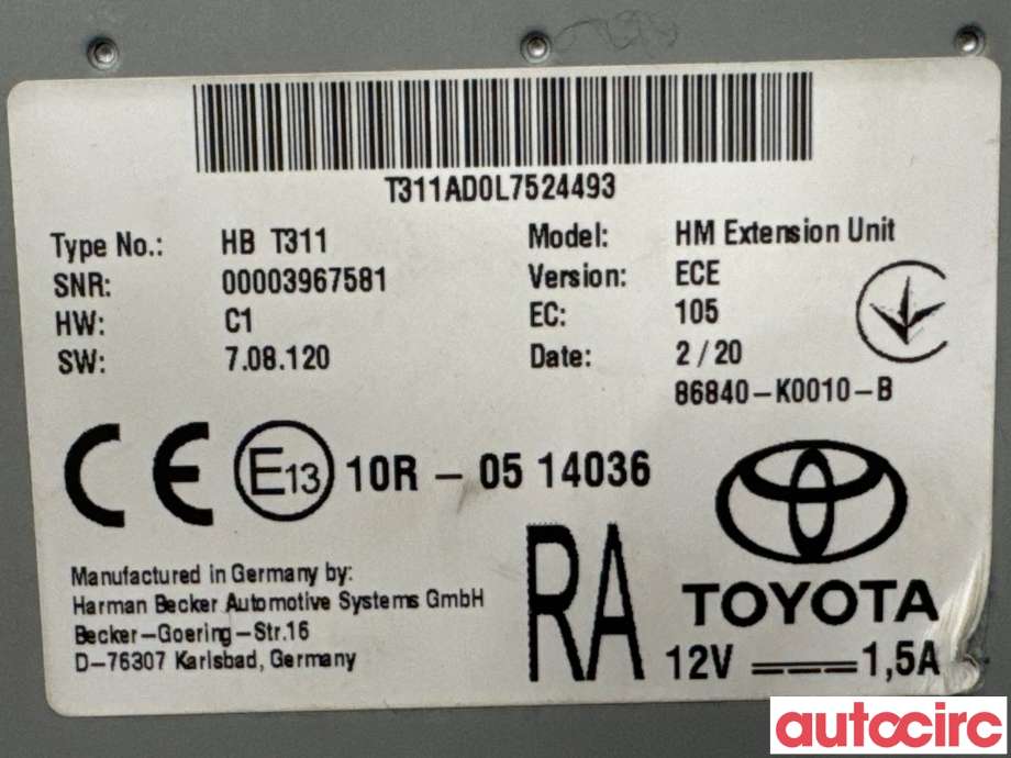 Styreenhet diverse til Toyota Corolla 2019-->> (TOYOTA|86840K0010|HBT311|86840-K0010-B)