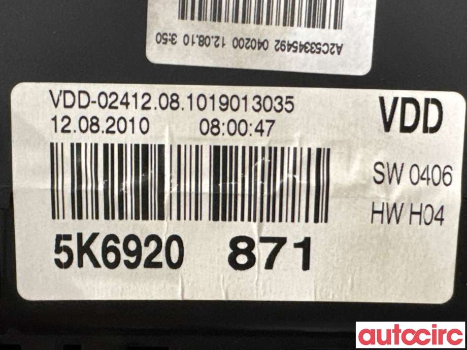 Instrumentpanel til VW Golf VI 2008-2012 (VOLKSWAGEN|5K6920871|A2C53345492)