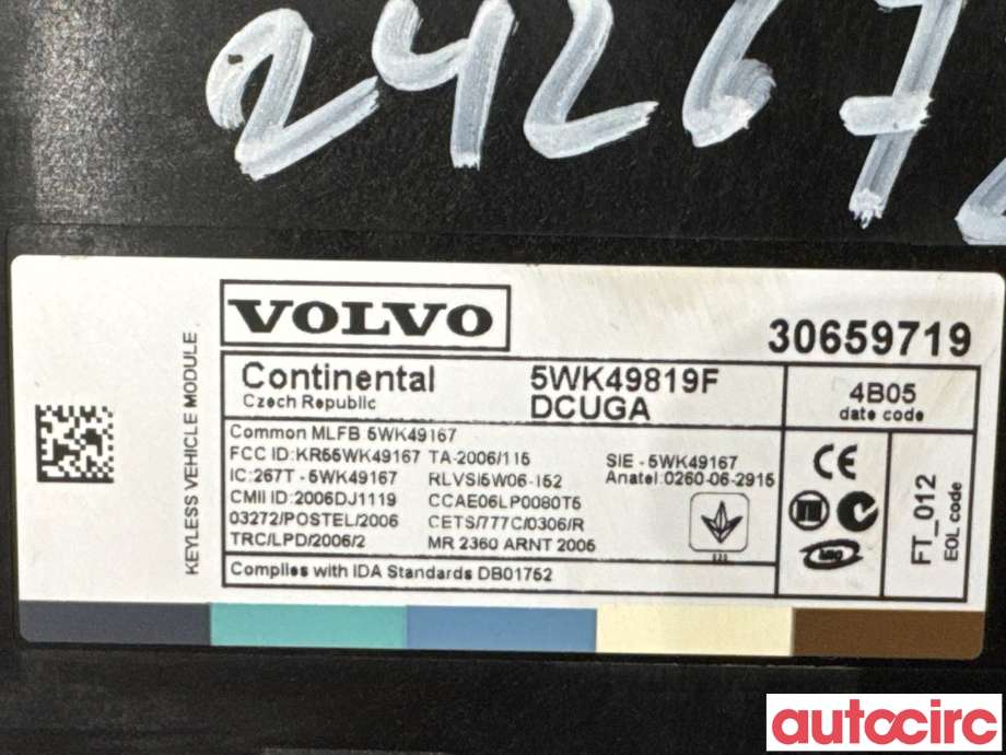 Styreenhet nøkkelfri/keyless til Volvo XC60 2014-2017 (Type I, Fase 2)  (VOLVO|30659958|5WK49819F|30659719)