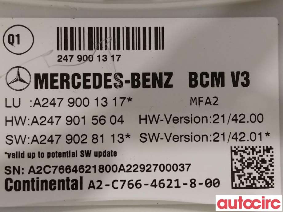 Styreenhet comfort (BCM) til Mercedes EQB 2022-->>  (MERCEDES|A2479001317)