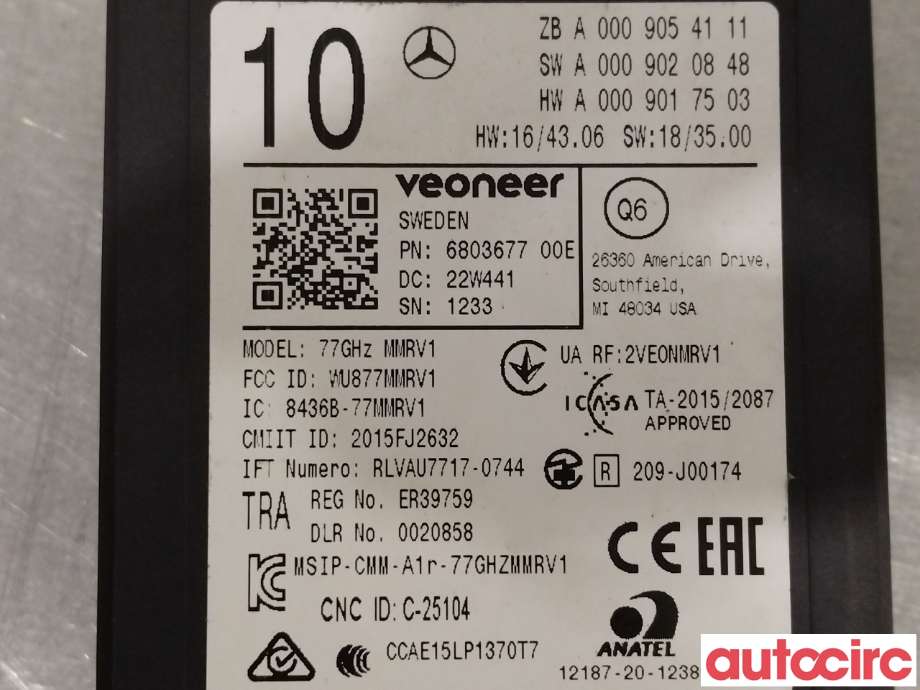 Sensor radar til Mercedes EQB 2022-->>  (MERCEDES|A0009054111)
