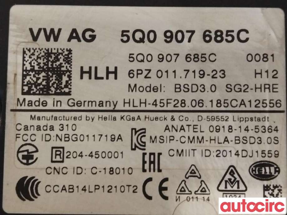 Sensor radar til VW e-Golf 2017-2020 (Fase 2)  (VOLKSWAGEN|5Q0907685C)