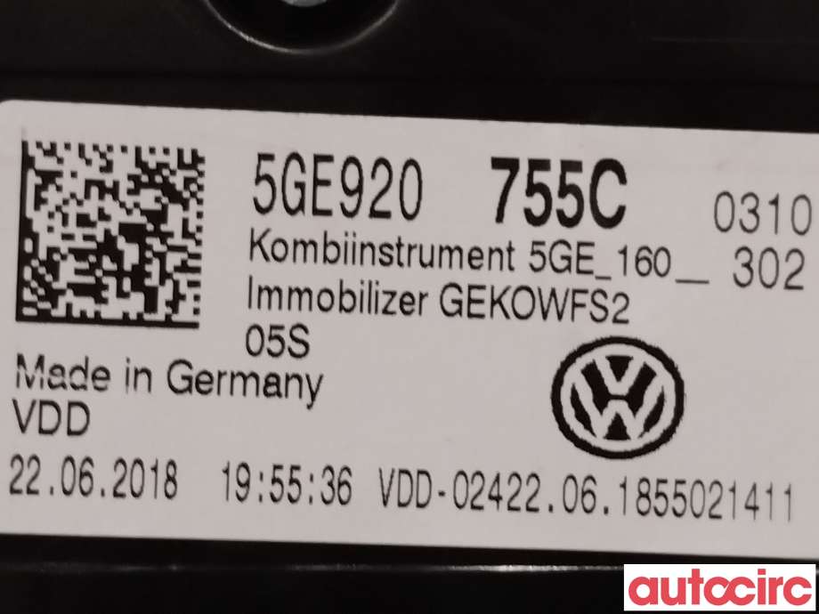 Instrumentpanel til VW e-Golf 2017-2020 (Fase 2)  (VOLKSWAGEN|5GE920755C)