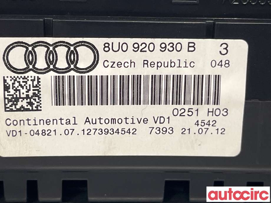 Instrumentpanel til Audi Q3 2011-2014 (Type I, Fase 1)  (AUDI|8U0920930B|8U0920930)