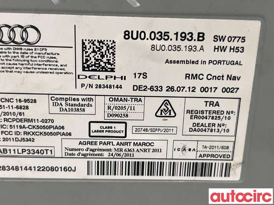 Bilstereo til Audi Q3 2011-2014 (Type I, Fase 1)  (AUDI|8U0035193|8U0035193B)