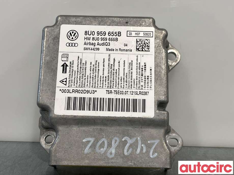 Airbag elektronikk til Audi Q3, 2011-2014 (Type I, Fase 1)  (AUDI|8U0959655B)