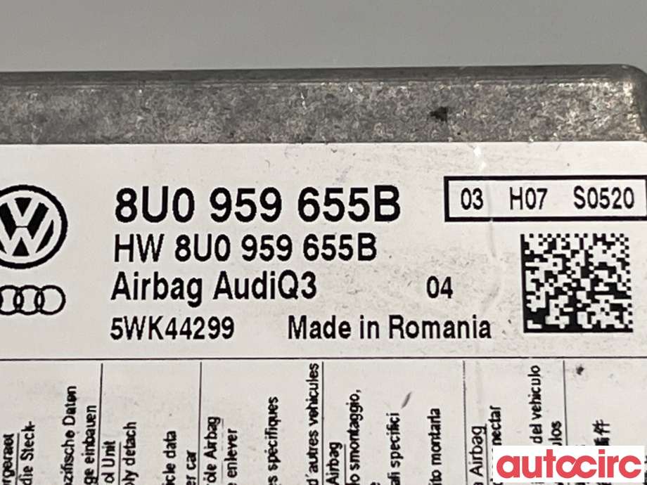 Airbag elektronikk til Audi Q3 2011-2014 (Type I, Fase 1)  (AUDI|8U0959655B)