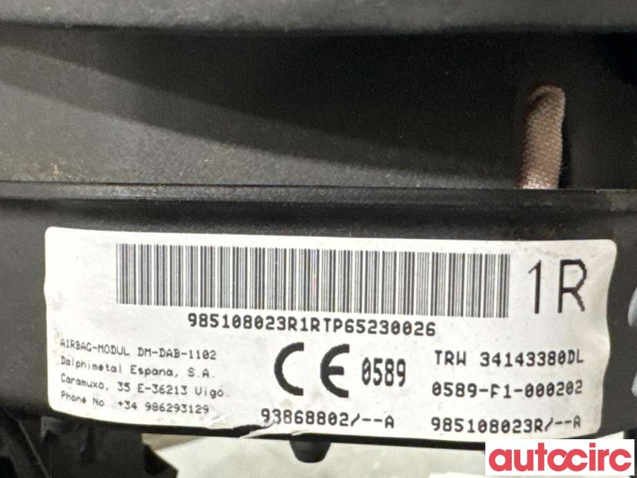 Airbag rattpute til Opel Vivaro B 2014-2019  (OPEL|93868802|34143380DL|93460904)