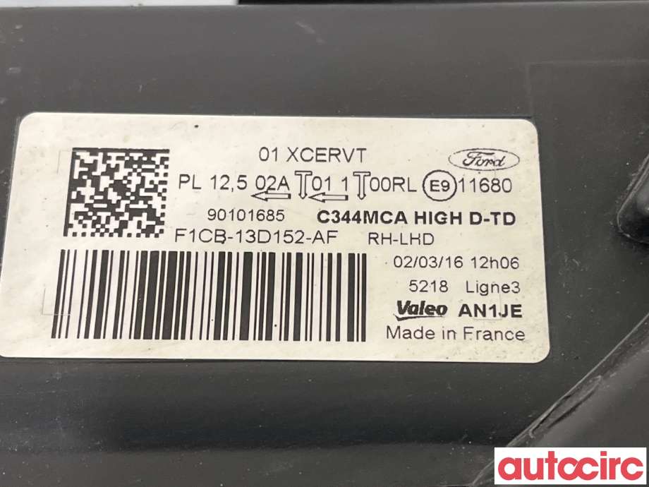Frontlykt høyre halogen til Ford C-Max 2015-2019 (Type II, Fase 2)  (FORD|2067272||F1CB-13D152-AF)