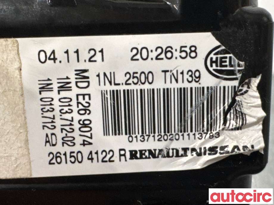 Tåkelykt høyre foran til Renault Zoe 2013-2019 (Fase 1)  (RENAULT|261504122R|1NL2500TN139)