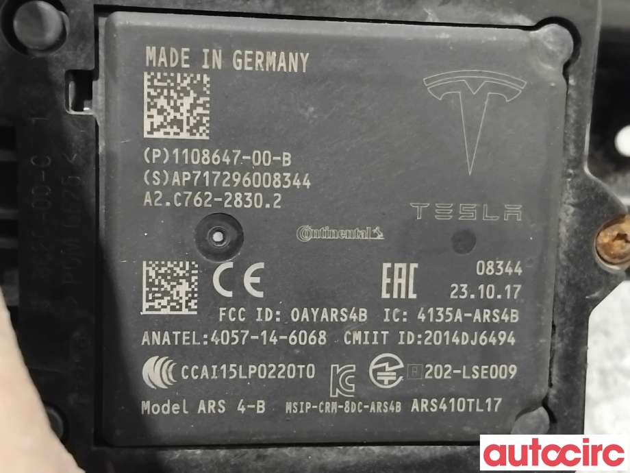 Sensor radar til Tesla Model X 2016-->> (TESLA|1108647-00-B|A2C762-28302)