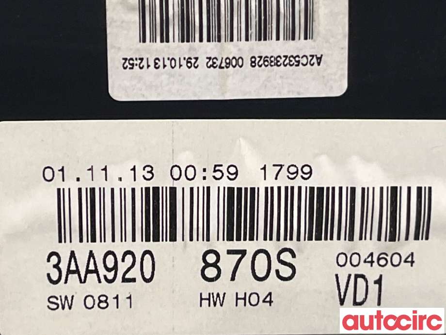 Instrumentpanel til VW Passat 2011-2015 (B7) (B7) (VOLKSWAGEN|3AA920870SX||3AA920870S)