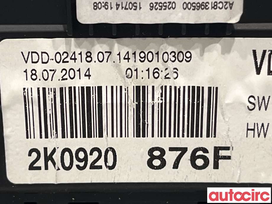 Instrumentpanel til VW Caddy 2010-2015 (Type III, Fase 2)  (2K0920876A|2K0920876F)