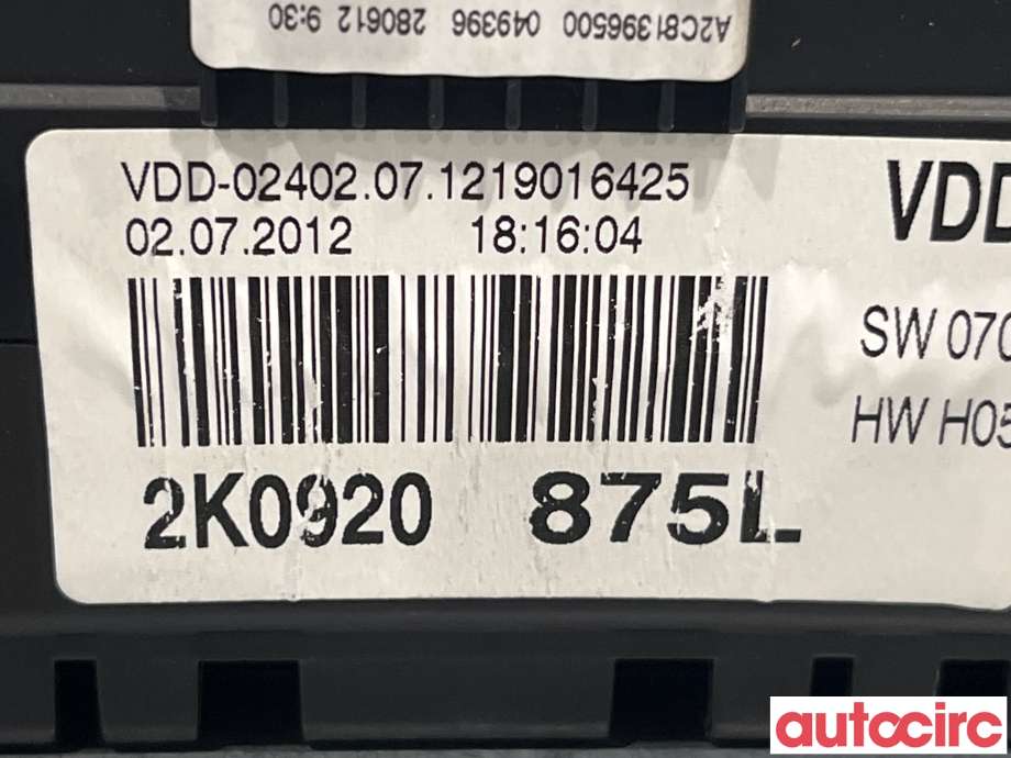 Instrumentpanel til VW Caddy 2010-2015 (Type III, Fase 2)  (VOLKSWAGEN|2K0920875L)