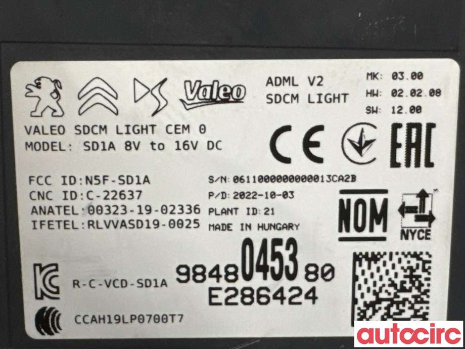 Styreenhet nøkkelfri/keyless til Citroën C4, Spacetourer 2019-->>  (CITROEN|1685540880||9848045380)