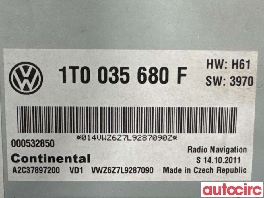 Bilstereo navigasjon til VW Passat 2011-2015 (B7) (B7) (VOLKSWAGEN|1T0035680FX|A2C37897200|1T0035680F)