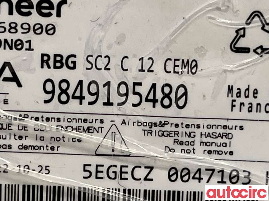 Airbag elektronikk til Citroën C4, Spacetourer 2019-->>  (CITROEN|1688510980|9849195480)