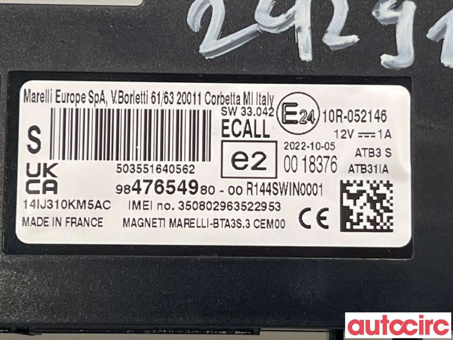 Styreenhet diverse til Citroën C4, Spacetourer 2019-->> (CITROEN|9847654980)