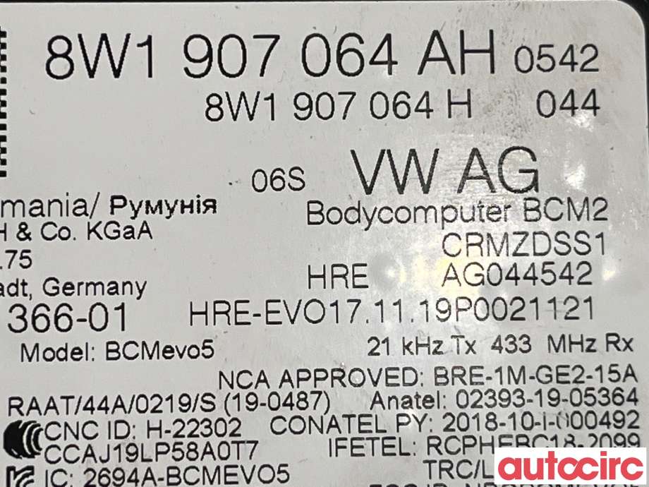 Styreenhet comfort (BCM) til Audi e-tron 2018-->>  (AUDI|8W1907064AH)