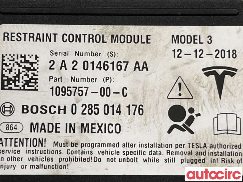 Airbag elektronikk til Tesla Model 3 2018-2023 (Fase 1)  (TESLA|1095757-00-C)