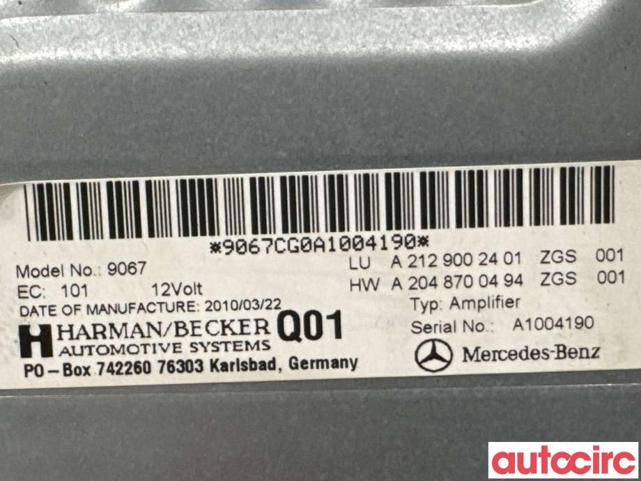 Bilstereo forsterker til Mercedes E-Klasse 2009-2013 (Fase 1) (W212) (W212) (MERCEDES|A2129007108|9067|A2129002401)