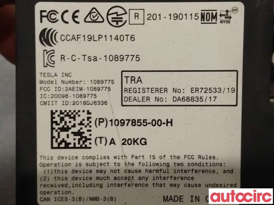 Styreenhet diverse til Tesla Model 3 2018-2023 (Fase 1)  (TESLA|1097855-00-H)