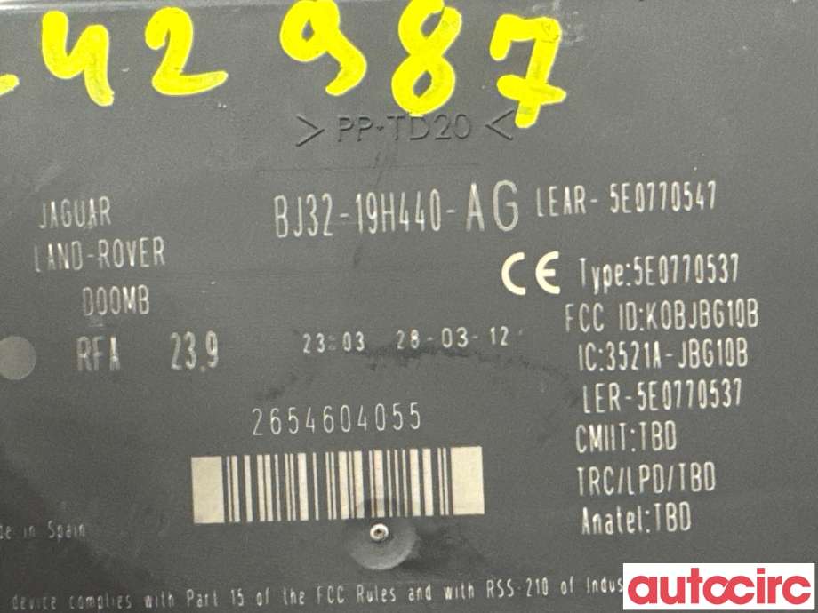 Styreenhet nøkkelfri/keyless til Land Rover Range Rover, Evoque 2011-2019 (Type I)  (LAND-ROVER|LR071385|5E0770537|LR071651)