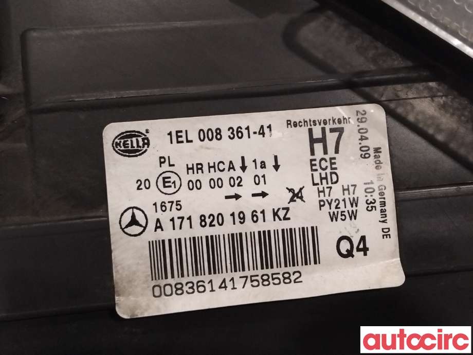 Frontlykt venstre halogen til Mercedes SLK 2005-2011 (R171) (R171) (MERCEDES|A1718201961)