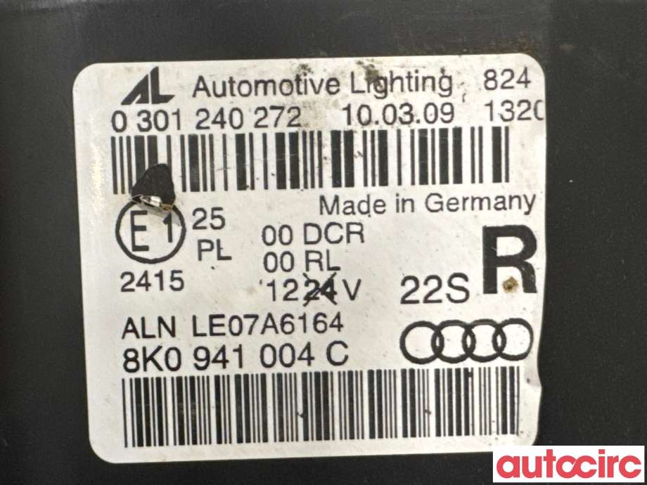 Frontlykt høyre xenon til Audi A4 2007-2014 (Type IV) (B8) (B8) (AUDI|8K0941030AJ|0301240272|8K0941004C)