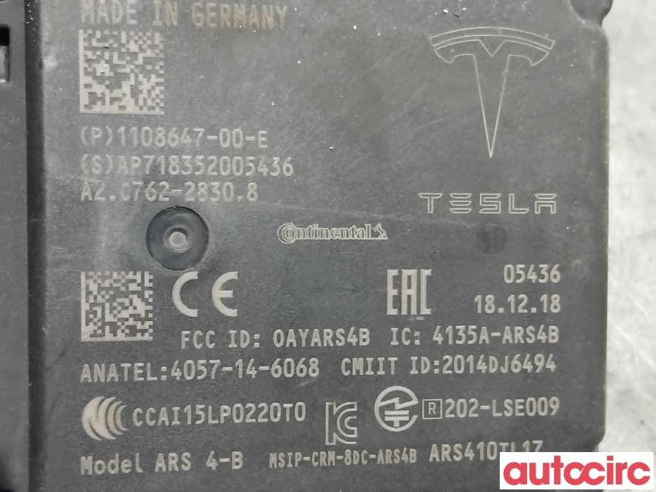 Sensor radar til Tesla Model 3 2018-2023 (Fase 1)  (TESLA|1108647-00-D|A2C762-28308|1108647-00-E)