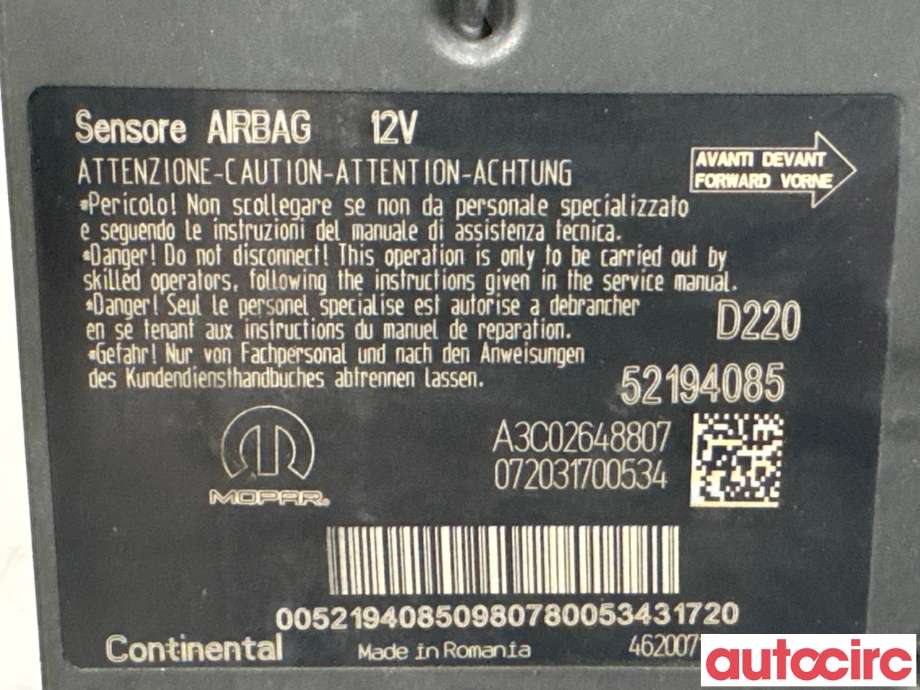 Airbag elektronikk til Fiat 500 2021-->>  (FIAT|52194085|A3C02648807|52224163)