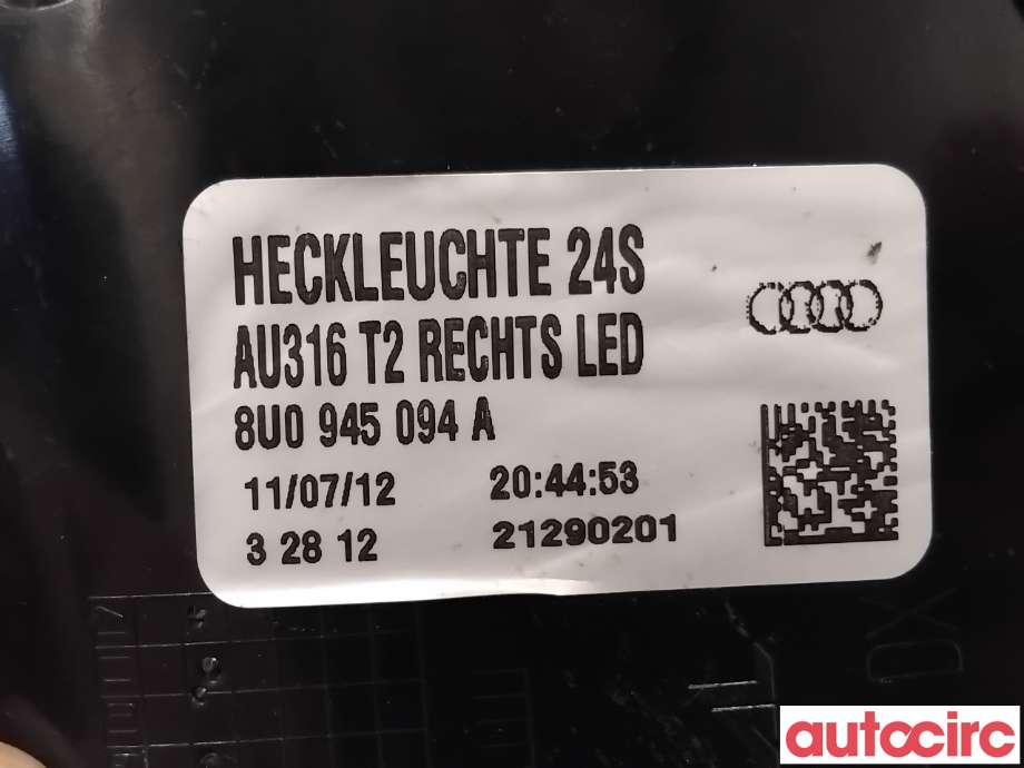 Baklykt høyre til Audi Q3 2011-2014 (Type I, Fase 1)  (AUDI|8U0945094A|21290201)