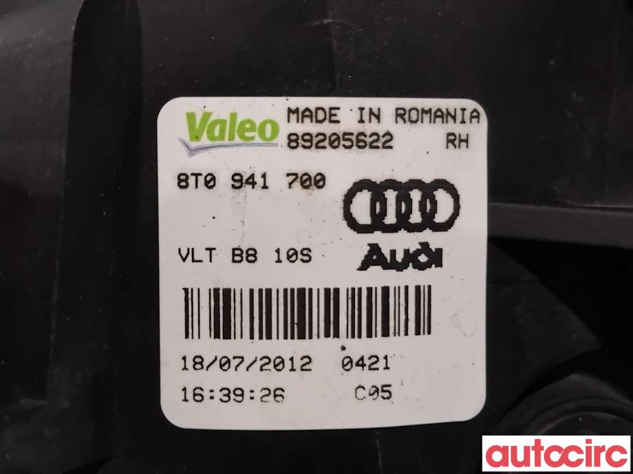 Tåkelykt høyre foran til Audi Q3 2011-2014 (Type I, Fase 1)  (AUDI|8T0941700E|89205622|8T0941700)
