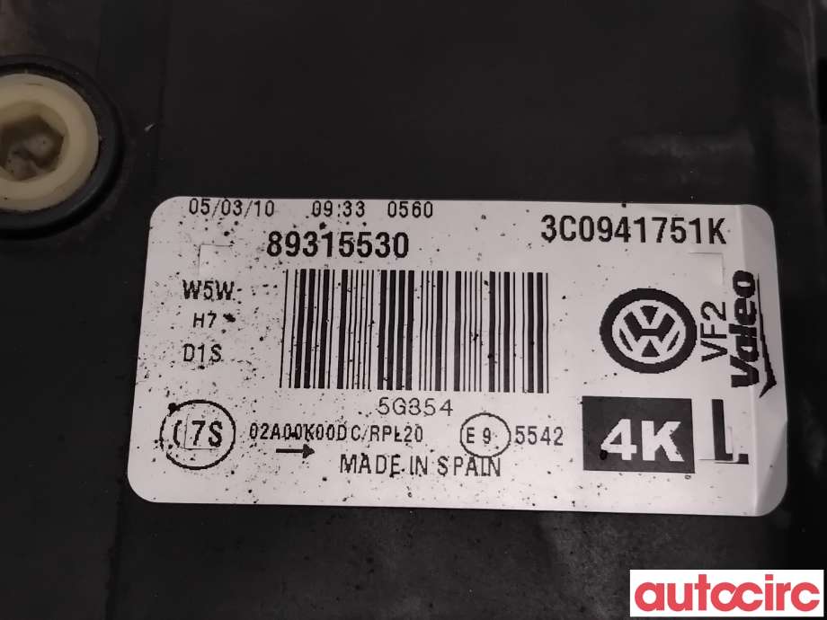 Frontlykt venstre xenon til VW Passat 2005-2010 (B6) (B6) (VOLKSWAGEN|3C0941753K|89315530|3C0941751K)