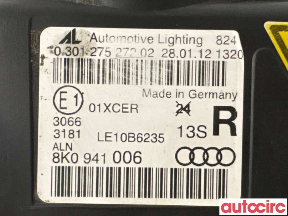 Frontlykt høyre halogen til Audi A4 2007-2014 (Type IV) (B8) (B8) (AUDI|8K0941044||8K0941006)