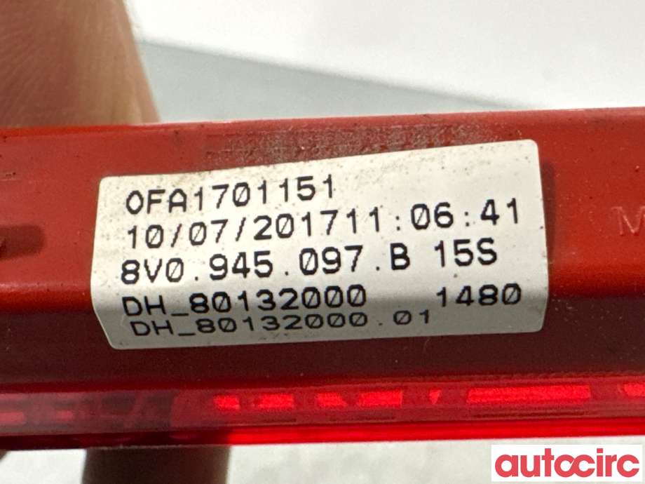 Baklykt bremselys bakrute til Audi A3 2016-2020 (Type III, Fase 2) (AUDI|8V0945097B|)