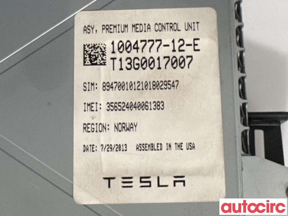 Instrument kjørecomputer til Tesla Model S 2013-2016 (Fase 1)  (TESLA|1015898-00-A||1004777-12-E)