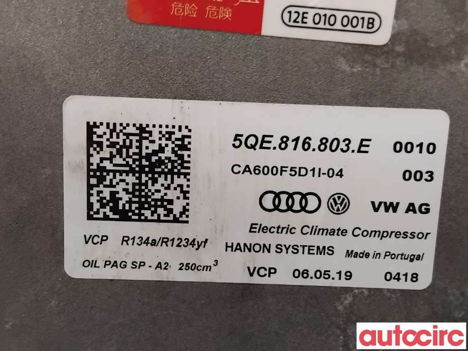 Aircondition kompressor til VW e-Golf 2017-2020 (Fase 2)  (VOLKSWAGEN|5QE816803E|CA600F5D1I-04|5QE816803K)