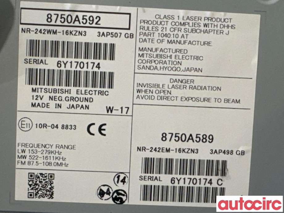 Bilstereo til Mitsubishi Outlander 2015-->> (Type III, Fase 2)  (MITSUBISHI|8750A592|)